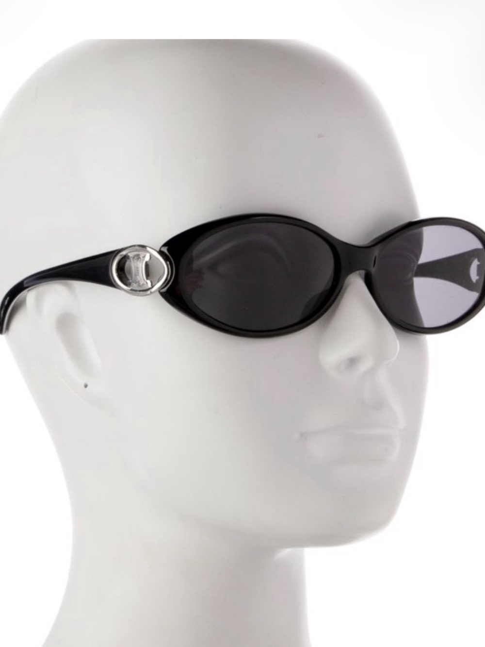 Vintage Celine Black Oval Sunglasses with Silver Logo Accent